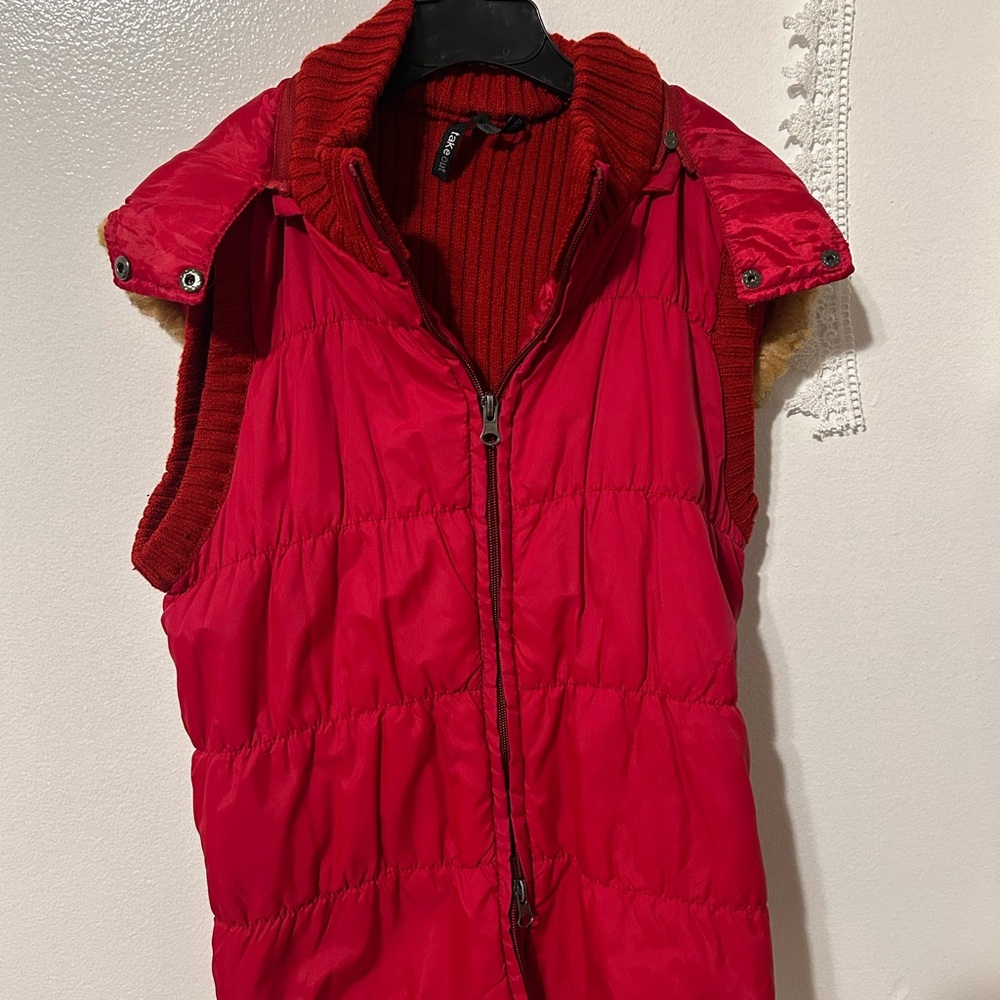 Red Puffer Vest with Hood